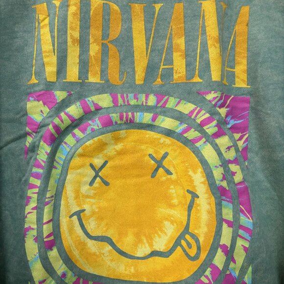 Nirvana Nevermind Grunge Band Mineral Wash Crewneck Green Sweater Size XL - Picture 2 of 5